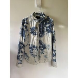 American Eagle Favorite Fit Acid‎ Wash Blue Womens Tie Dye Western Snap Shirt L